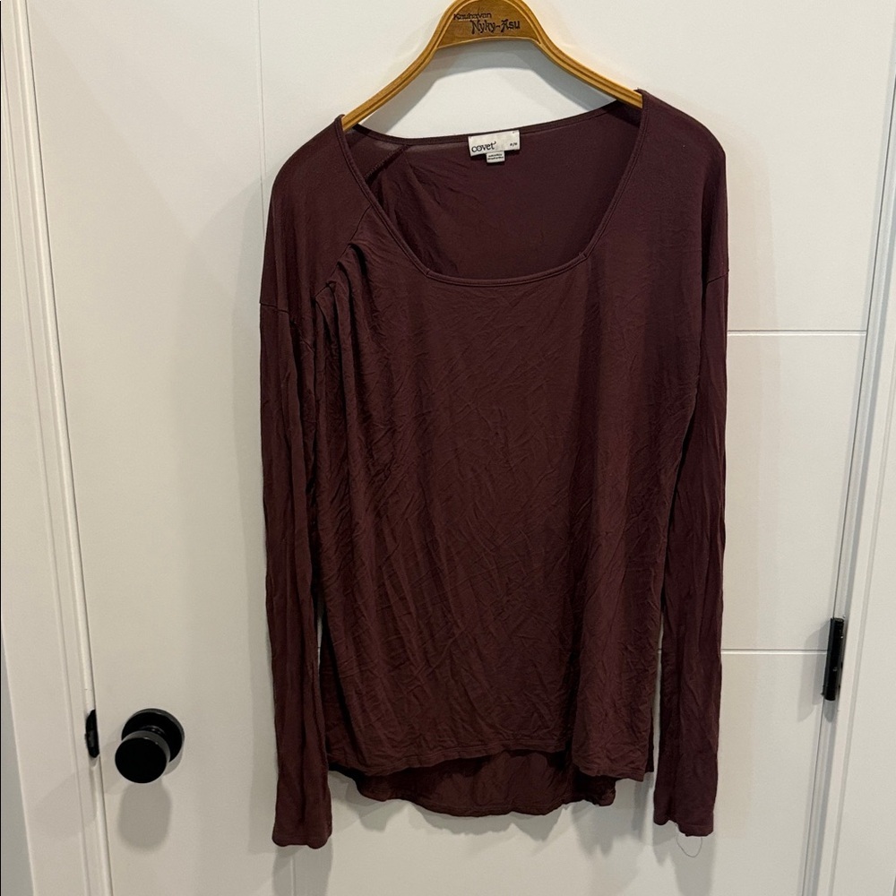 Covet Long Sleeve Scoop Neck Top - Plum size large